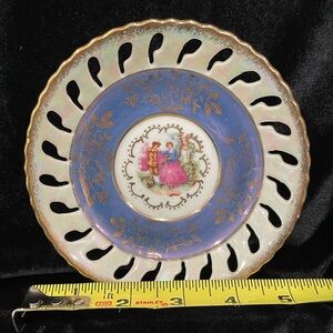 Decorative Japanese Blue and White Porcelain Accent Plate with Gold Detail